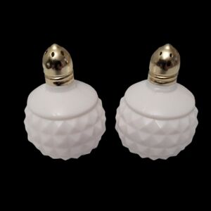Vintage HOBNAIL Salt and Pepper Shakers WHITE Milk Glass